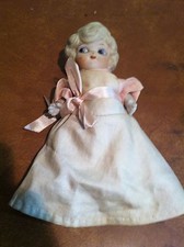 Antique Vintage Toy Bisque Porcelain Doll with Cloth Dress