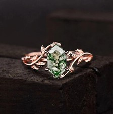 Natural Moss Agate Ring, 925 Sterling Silver, Twig Leaf Ring, Engagement Ring