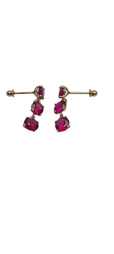 New Solid Real 14K Yellow Gold Round Red Drop Dangle Earrings Screw Back - Picture 5 of 6