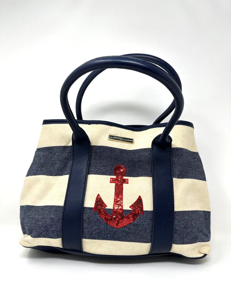 fjerne ansvar hjælper TOMMY HILFIGER STRIPED TOTE BAG WITH SEQUIN ANCHOR | eBay