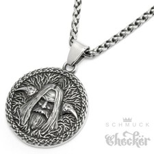 Nordisches Amulett mit Raben Zauberer junger Odin Hugin Munin Wikinger Halskette