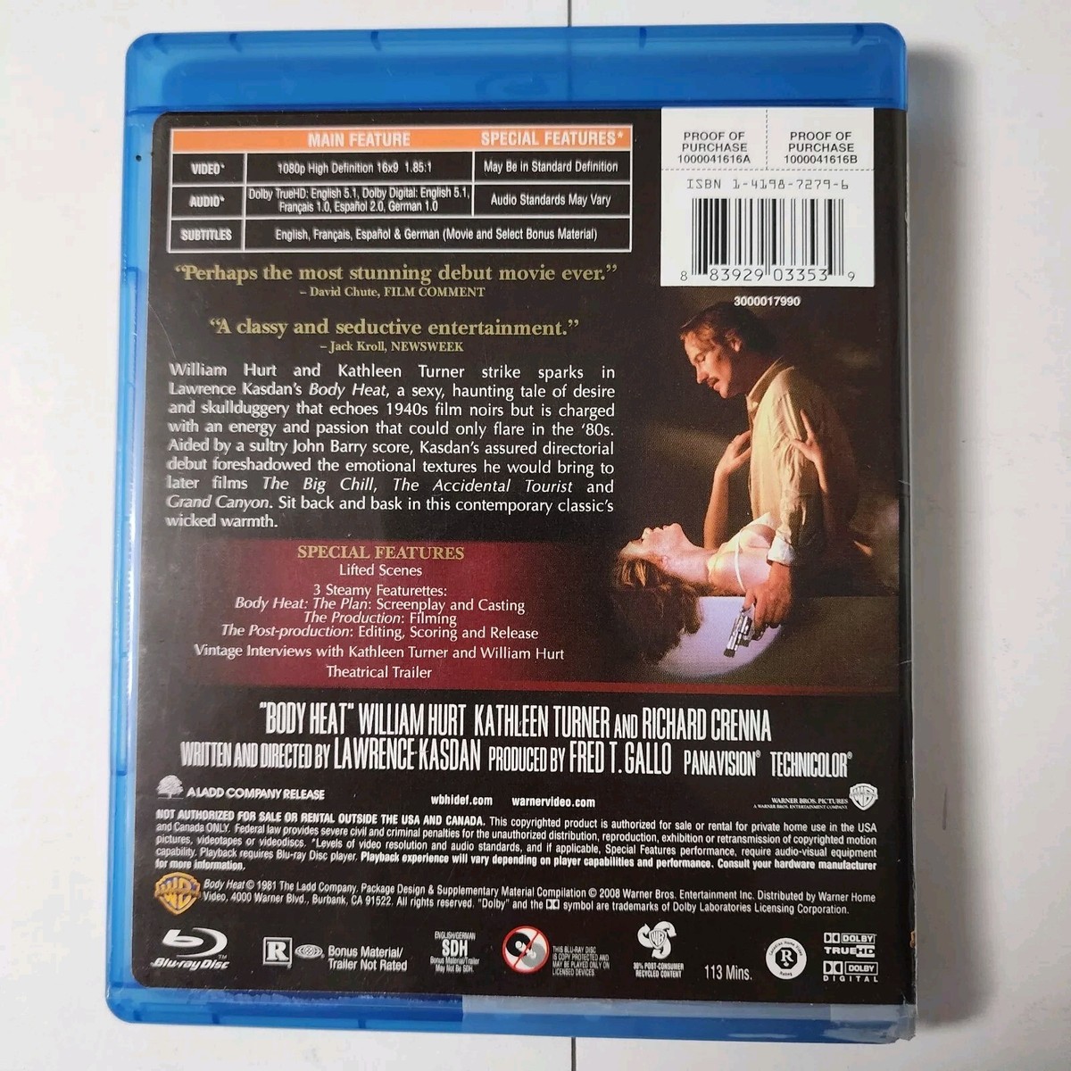 Body Heat Blu-ray DVD 1981 EUC No Scratches William Hurt