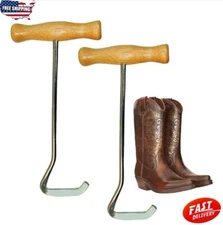 Wooden Handle Boot Pulls - Pair Of Durable Boot Hooks For Effortless Boot Pul...