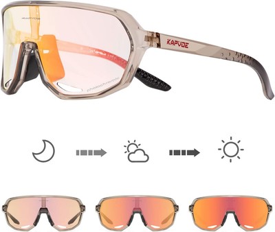 KAPVOE Photochromic Cycling Glasses for Men Women Mountain Bike Red Brown 