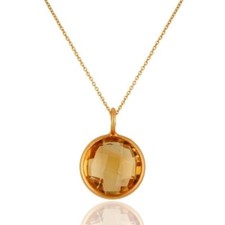 Natural Citrine Gemstone 925 Silver Gold Plated Party Wear Chain Pendant
