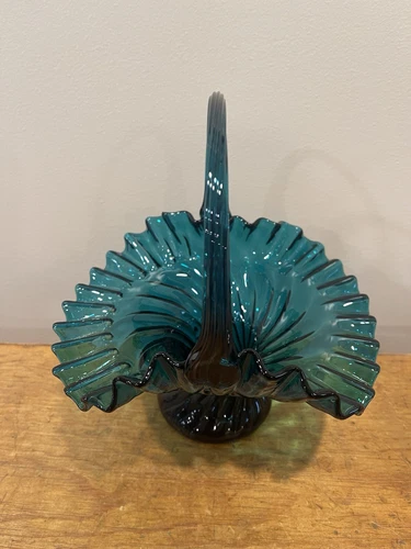 Teal Blue Swirl Basket With Handle Fenton?
