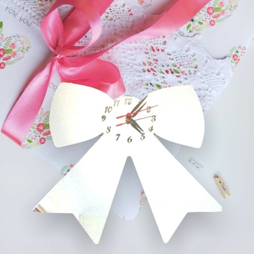 Ribbon Bow Shaped Clocks - Many Colour Mirrors & Solid Not Mirror Colours