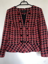 Nwot Madeleine Size 10 Tweed Boucle Smart Workwear Jacket Dogtooth Blazer Red