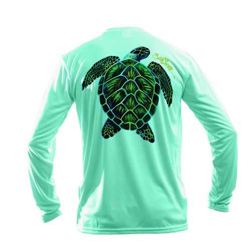 Sea Fear Men's 50+ UPF Long Sleeve Rash Guard Scuba Diving, Electric Turtle - 第 4/6 張圖片