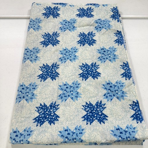 vintage flat sheet twin blue floral cotton blend percale mcm retro 70s - Picture 4 of 7