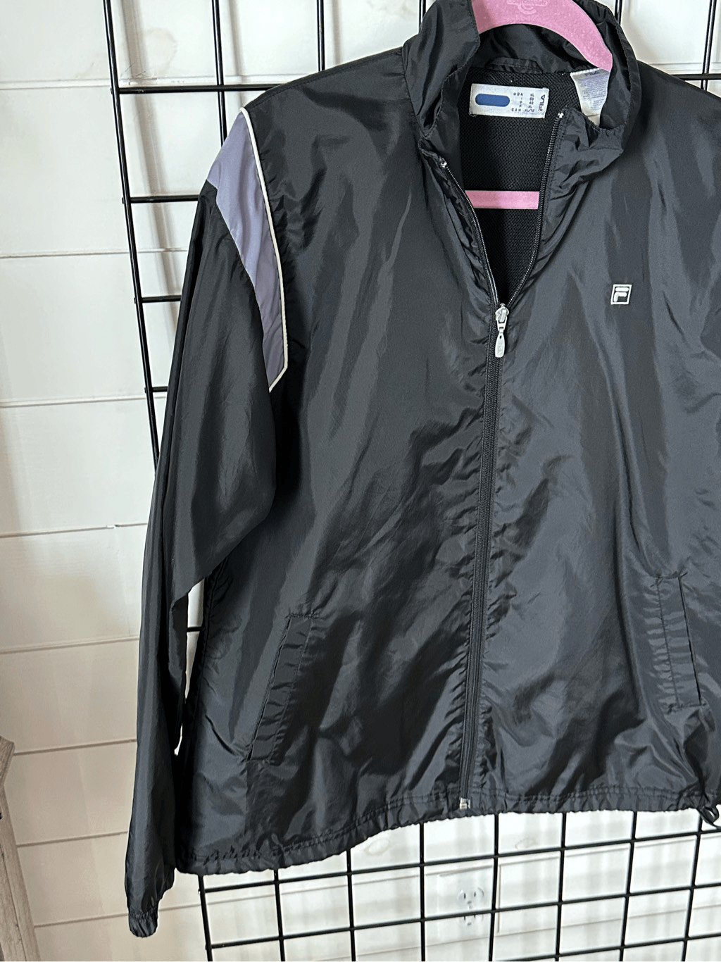 Giacca bomber a vento Fila donna XL nero argento vintage anni 80 retrò