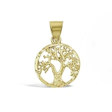 10K Yellow Gold Tree Of Life Pendant Round Charm 0.8 in