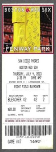 July 4 2013 Boston Red Sox vs San Diego Padres ticket stub
