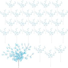 25 PCS Acrylic Crystal Flower Branches Blue Bead Drop Bouquets Floral Picks