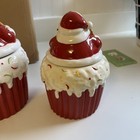 Home Interiors Christmas Santa Cupcake Set of 3 Canisters Cookie Jars Ceramic — photo 8