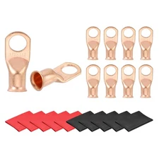 10 Pcs Battery Cable Ends 1/0 AWG 1/2 Inch Tubular Ring Terminals, Gold