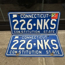 Vintage Pair Connecticut License Plates 226 NKS Tag 1980's 1990's
