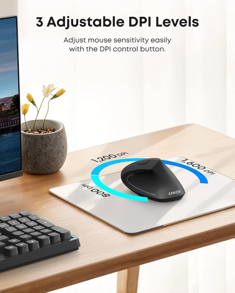Anker 2.4G Wireless Vertical Ergonomic Optical Mouse, 800/1200 /1600  - Image 3 of 4