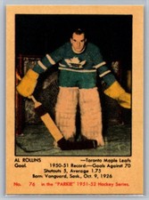 1993-94 Parkhurst #DPR-4 Al Rollins Parkie Reprints Case Inserts Maple Leafs