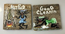 2pc Handpainted Folk Art Wooden Hanging Plaques 4x4