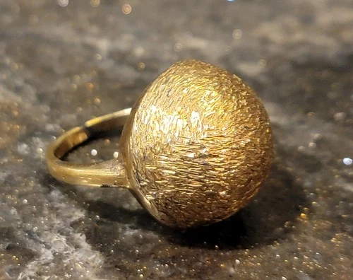 Fantastic Vintage MCM Gold Plated Sterling Textured Orb Ring SZ 8