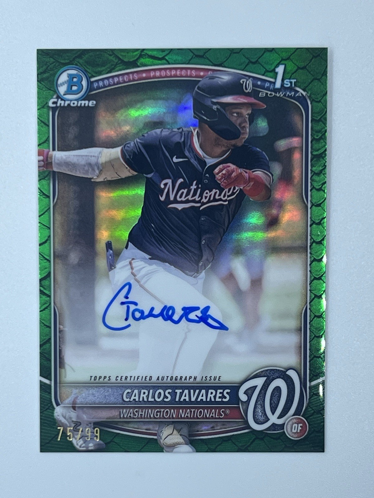 2025 Bowman Chrome Prospects Auto Carlos Tavares #CPA-CT Reptilian Green /99