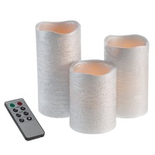 Lavish Home Set of 3 Flameless LED Real Wax Candles with Remote Silver