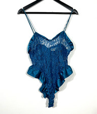 Vtg Victoria  s Secret Gold Label Teal Lace Teddy Bodysuit sz Small 90's Glam