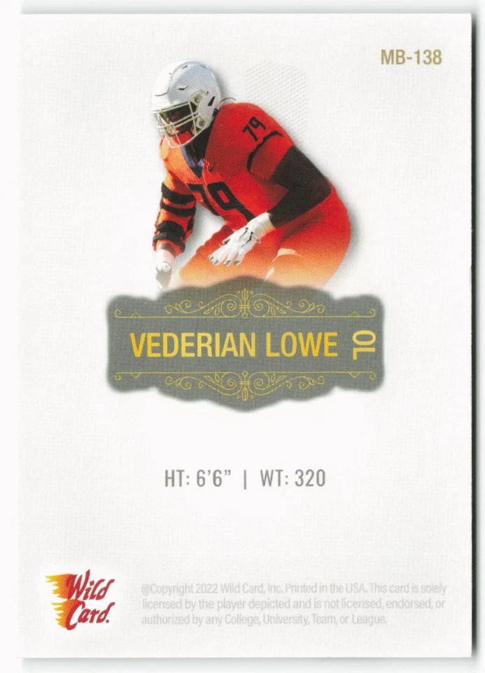 2022 Vederian Lowe Wild Card Matte White Rookie - New England Patriots - Image 2 of 2
