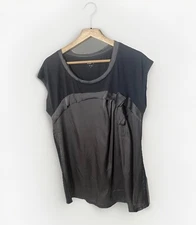 Loft Top Womens Large Gray Sleeveless Mixed Media Satin Career Office Academia