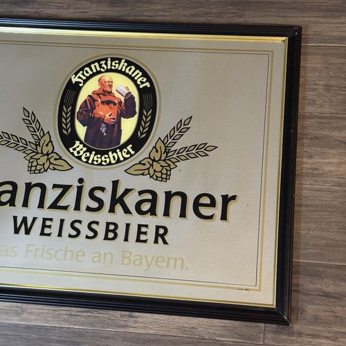 Rare Vtg Franziskaner Weissbier Large 21x27" Bar Mirror German Beer Wood Frame - Picture 3 of 14