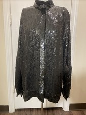 Vintage Judith Ann Creations 100 Silk Sequined Jacket /Blazer Black Size Large