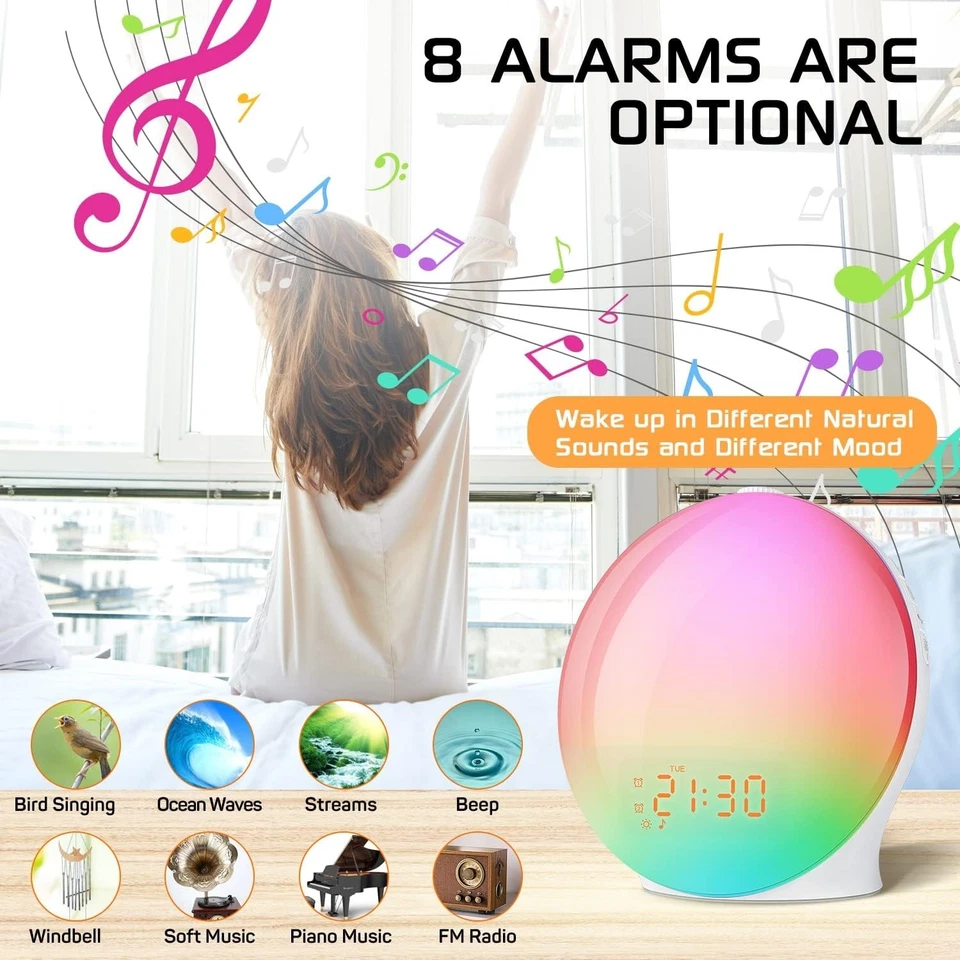 Alarm Clock Wake Up Light with Sunrise/Sunset Simulation Dual Alarms and Snooze - Image 4 of 4