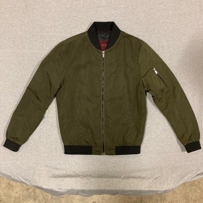 Zara Man Basic Olive Green Full Zip Bomber Flight Jacket Mens Size Medium