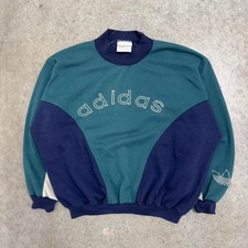 Vintage 90s Adidas Sweatshirt Trefoil Two Tone Green Blue Mens Medium