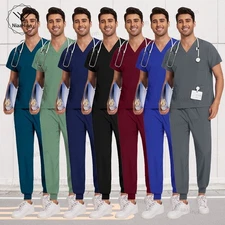 Medical Scrubs Uniform Set Unisex Nurses Doctors Dental Clinic Health Gym Gift