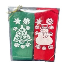 Vtg Snug N Sure Slipper Socks Red Green Snowman Christmas Tree Cozy Winter