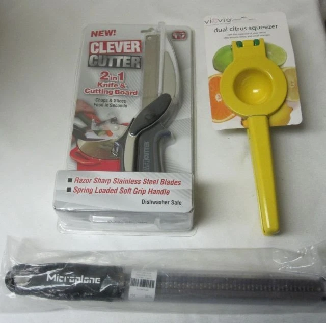 New Lot of 3 Dual Citrus Squeezer, Microplane Zester & Clever Cutter
Opens in a new window or tab