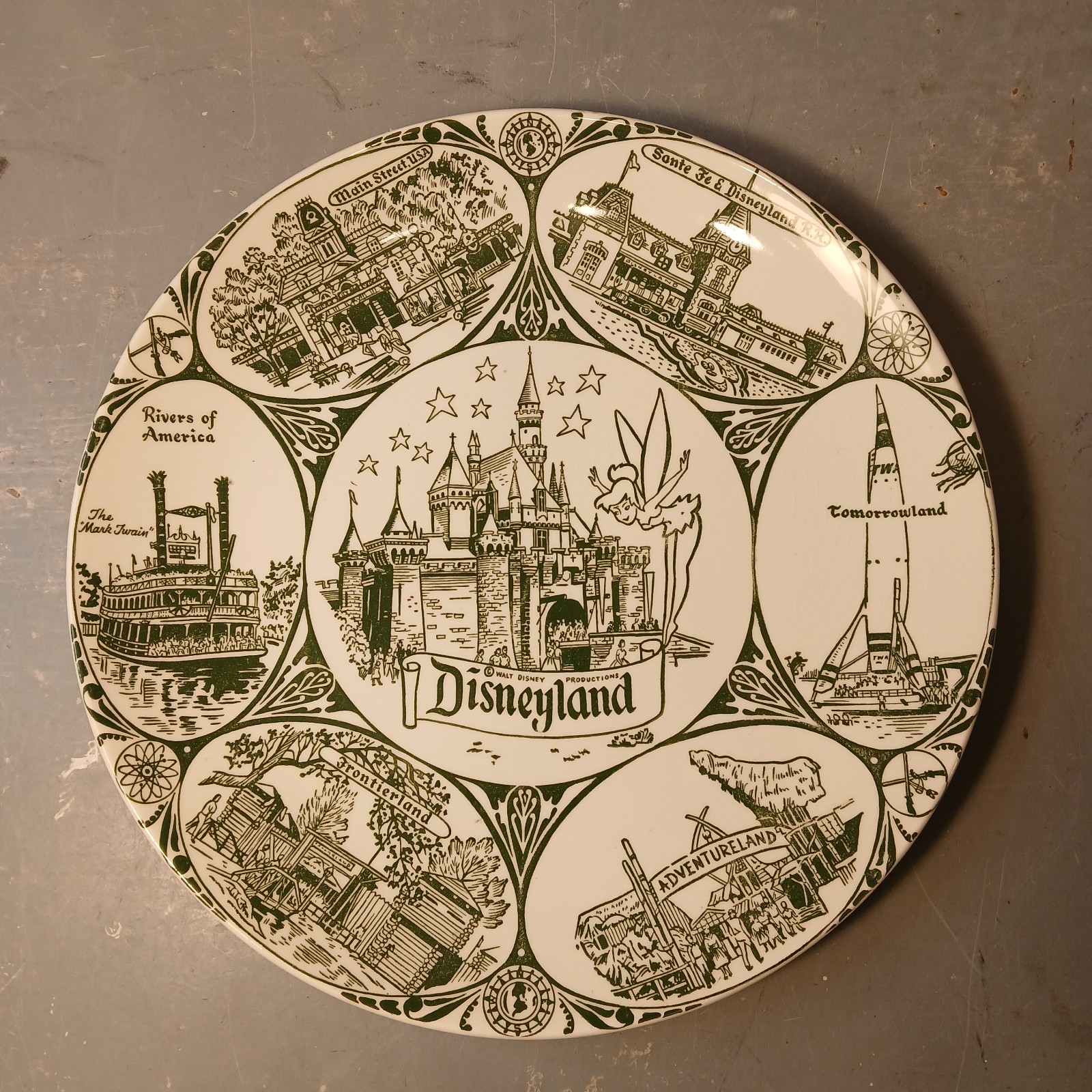 Vintage 1960s Disneyland 9.5" Transferware Plate Tinker Bell Main Street Castle