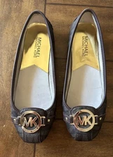 Michael Kors Fulton Moccasin Ballet Flats Metal MK Signature Logo Brown sz 6