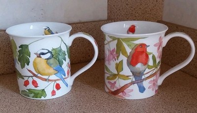 Dunoon 2 x Emma Ball Rotkehlchen & Blaumeise Knochenporzellan Becher Gartenvögel PORTOFREI 
