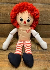ESTATE Vintage 70'S RAGGEDY ANN Cloth Doll Stuffed Cloth Body RED Yarn Hair 17"
