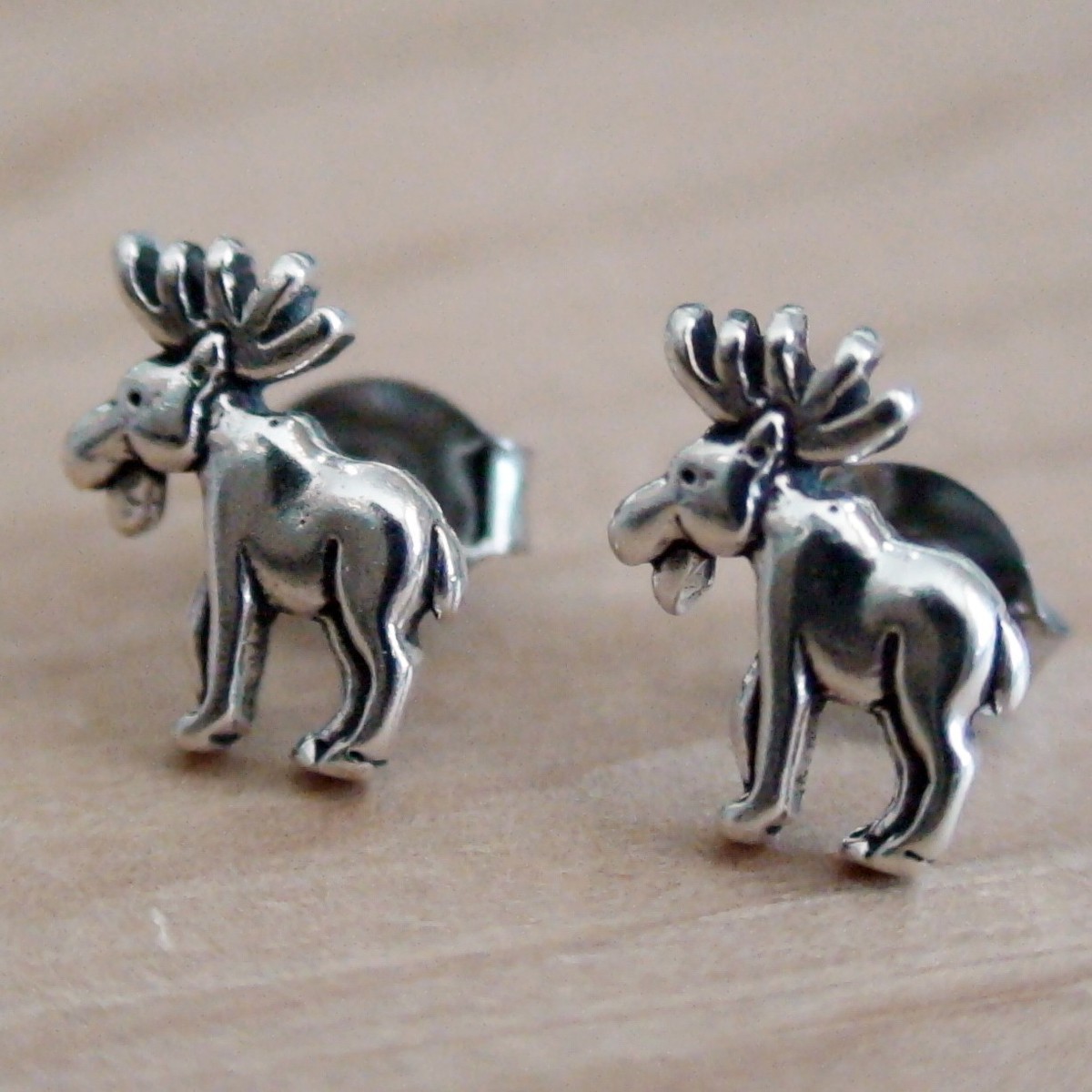 Moose Stud Earrings Oxidized Sterling Silver Moose Stud Earrings Oxidized Sterling Silver
