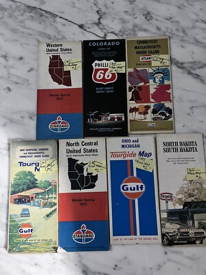 (7) Vintage Road Maps- Western US, Central, Northeast, Colorado - Gas Stations 