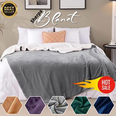 Large Fluffy Sherpa Fleece Throw Soft Cosy Bed Blanket Warm Sofa Throws  Blankets UK - Main Image