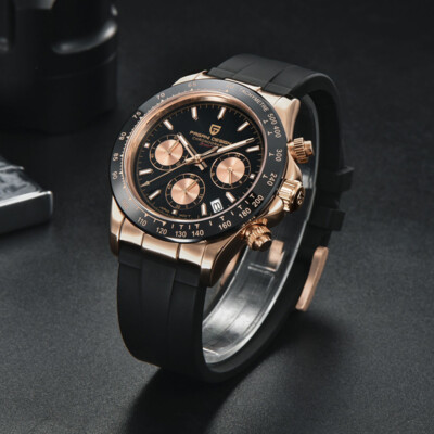 40mm PAGANI DESIGN Black Dial Full Chronograph VK63 Quartz Mens Wrist Watch