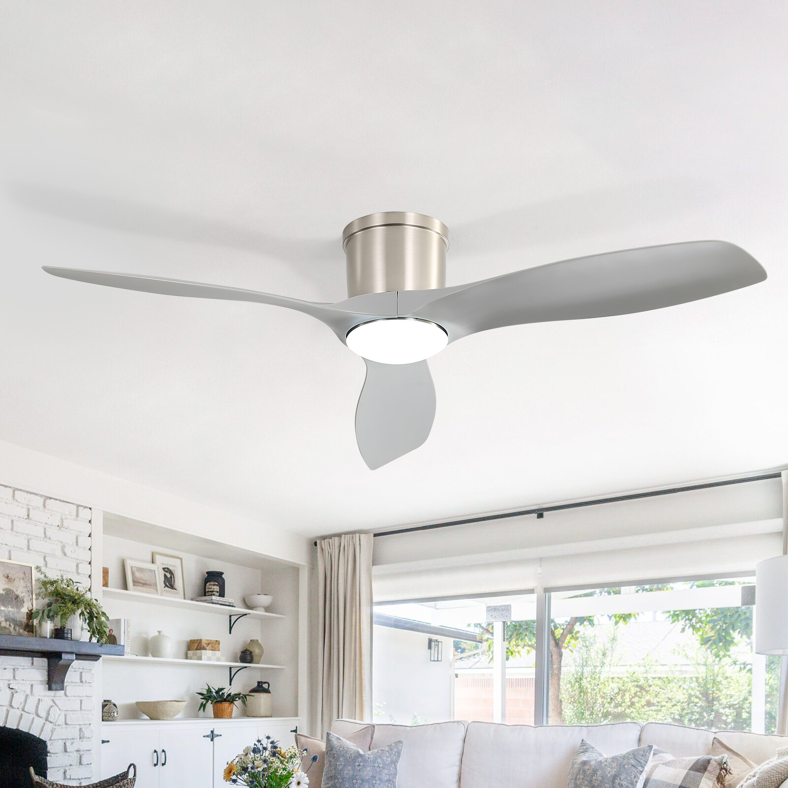 Nickel/Black 52in Smart Ceiling Fan w/ Dimmable LED Voice/APP/Remote Control ETL