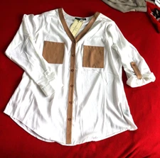 MYNT 1792 brand off white/faux leather Blouse size 1X/16W