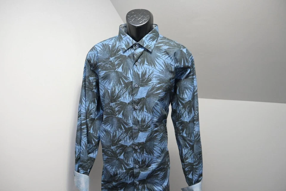 Bugatchi Uomo Dress Shirt Classic Fit Floral Flip Cuff Button Up Mens Size XL - Image 2 of 4