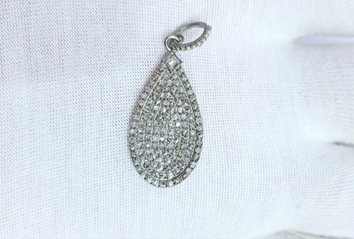 Pave diamond pendant diamond pendant 925 sterling silver pear shaped pendant. - Picture 12 of 12